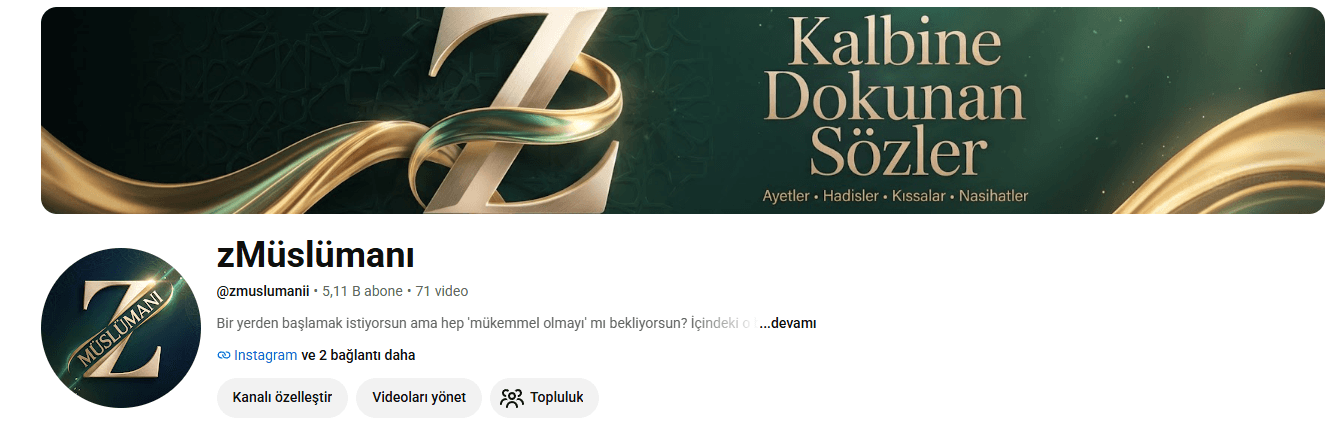zMüslümanı YouTube kanalının kapak görseli ve kanal bilgileri